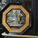 Octagonal vintage wooden mirror of the 1970s - 72cm