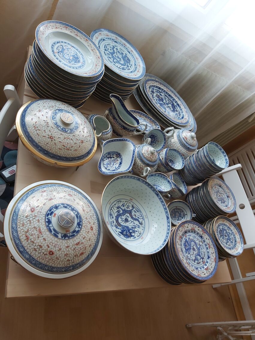 Vaisselle chinoise en porcelaine dite graine de riz des années 50 | Selency