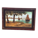 Marine painting, fixed on glass, signed P. Alix, art deco, old