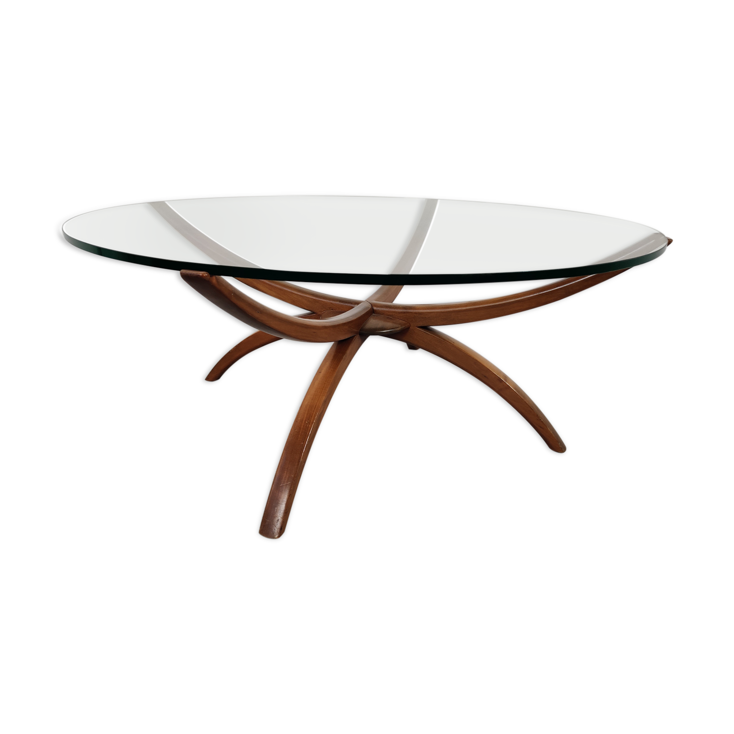 Table basse scandinave en bois et verre , années 60