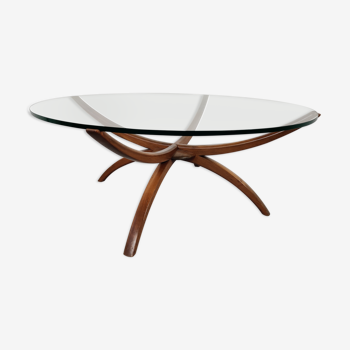 Scandinavian wooden and glass coffee table, 60s