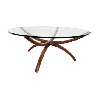 Scandinavian wooden and glass coffee table, 60s