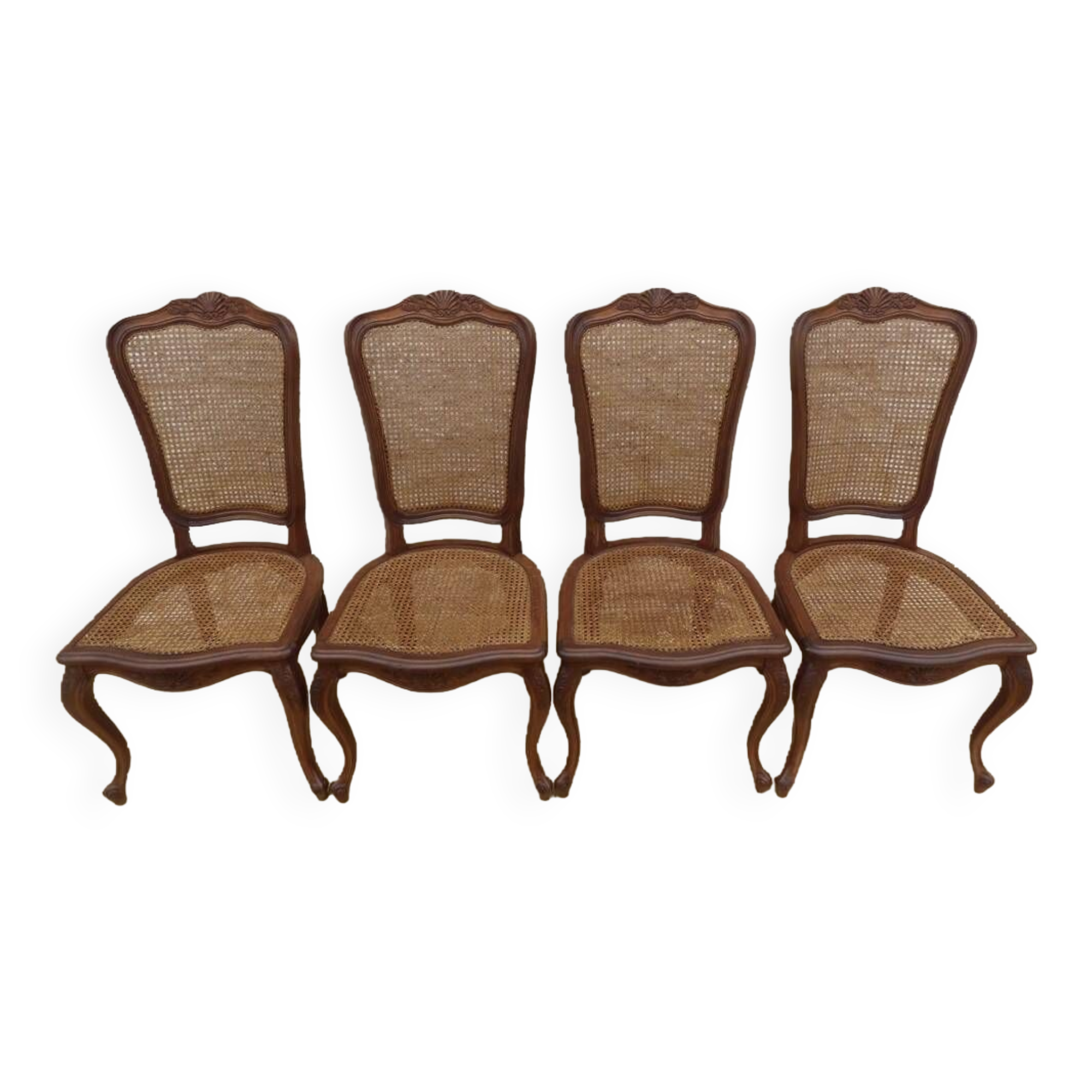 Deux Fauteuils De Salon Style Anglais Chippendale, Dossier Cannage – Velours Rouge, Très Bon état