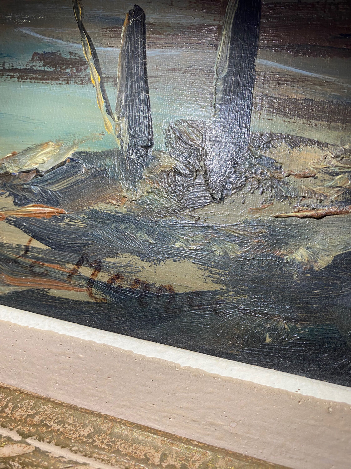 Painting of painted boat Le Mennec