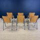 Set of 6 school armchairs with high wooden backs and anthracite grey legs, Netherlands