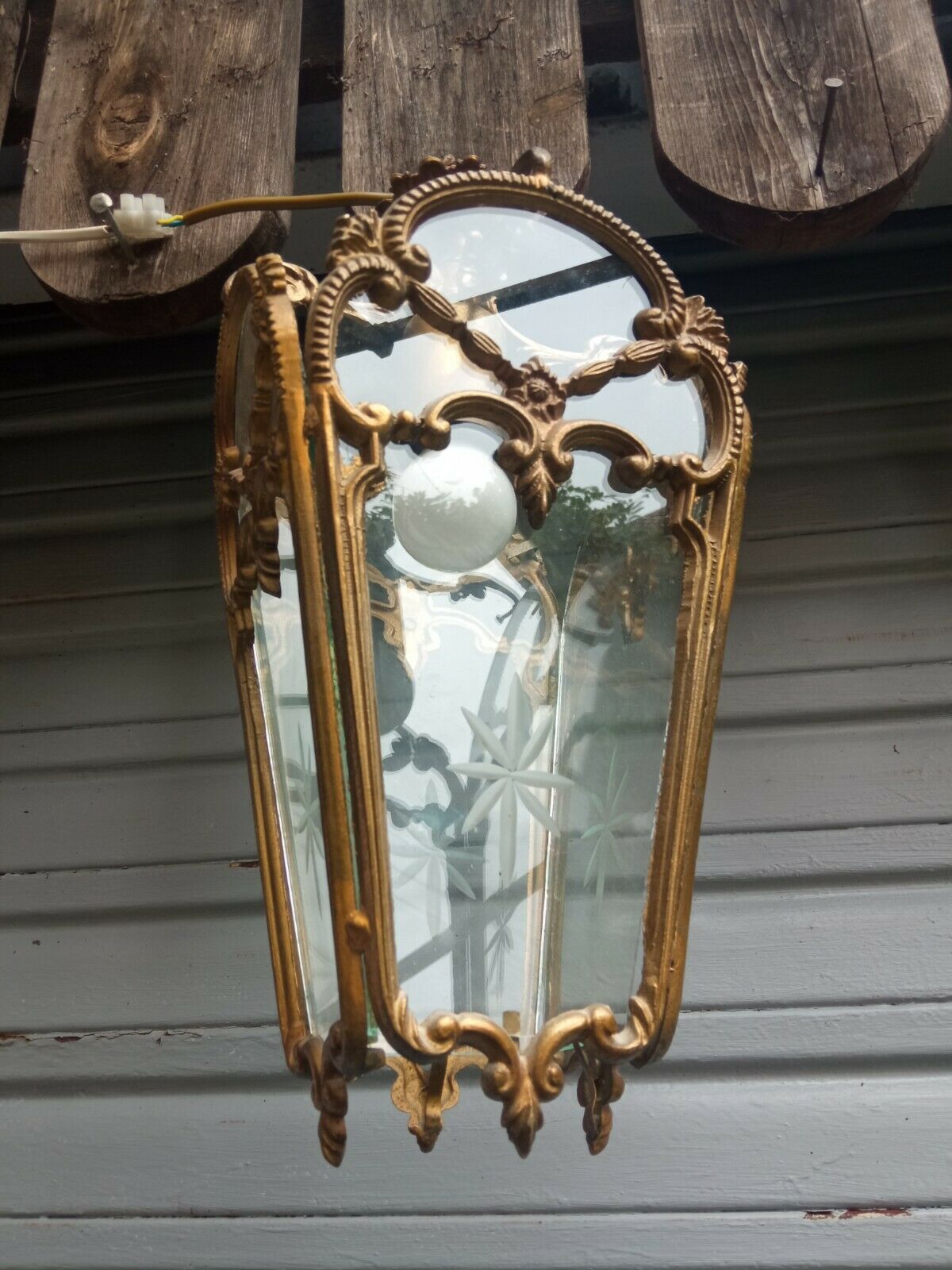 Bronze lantern of Louis XVI style working order - engraved glasses