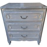 Solid wood chest of drawers painted gray and patinated silver 1940 with 3 drawers