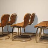 Series of 6 vintage Cidue Italy chairs in leather and metal, 1970s