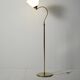Scandinavian brass floor lamp with curved neck, 1950s