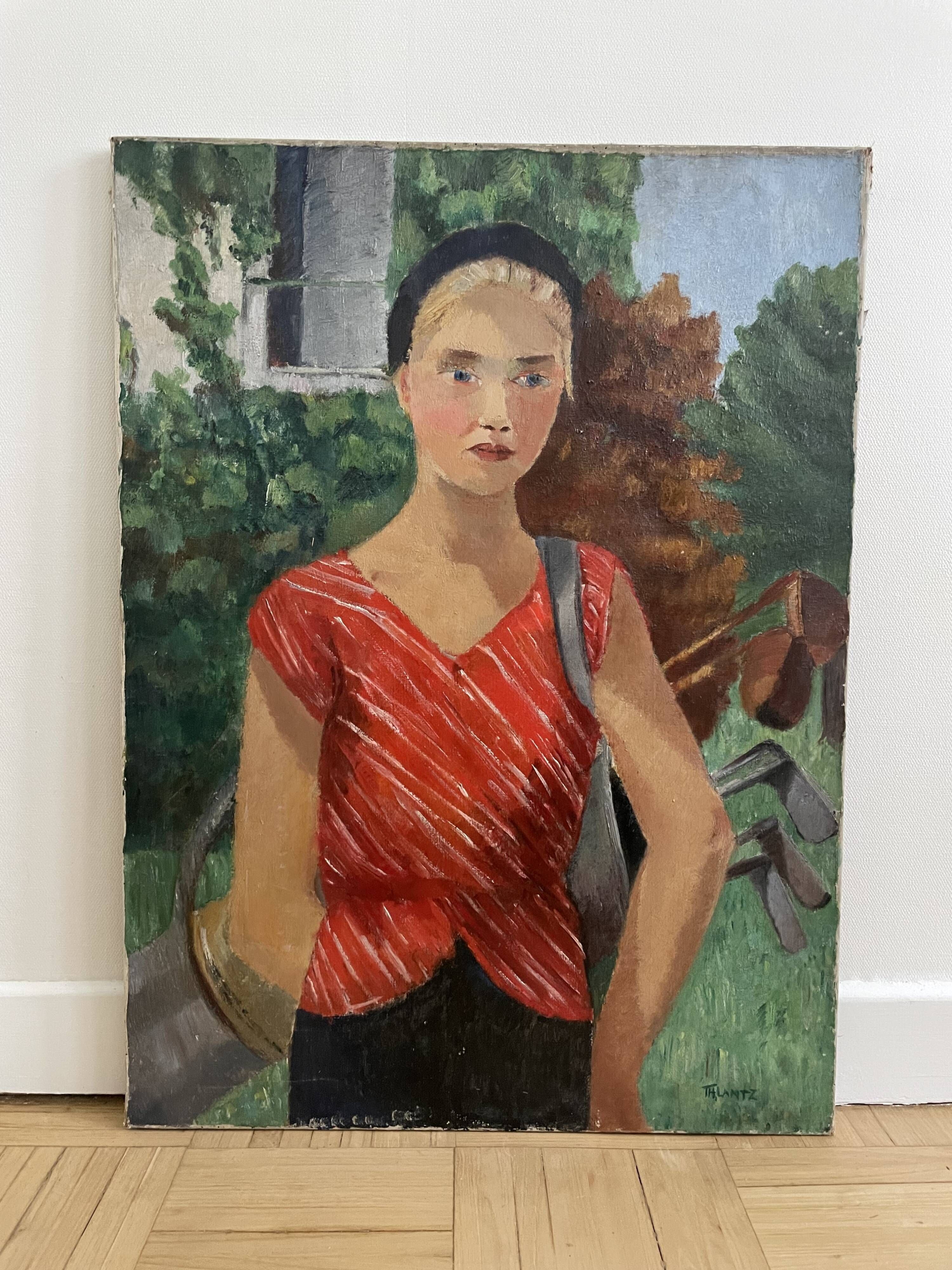 Portrait of a woman, Oil on canvas, Th. Lantz