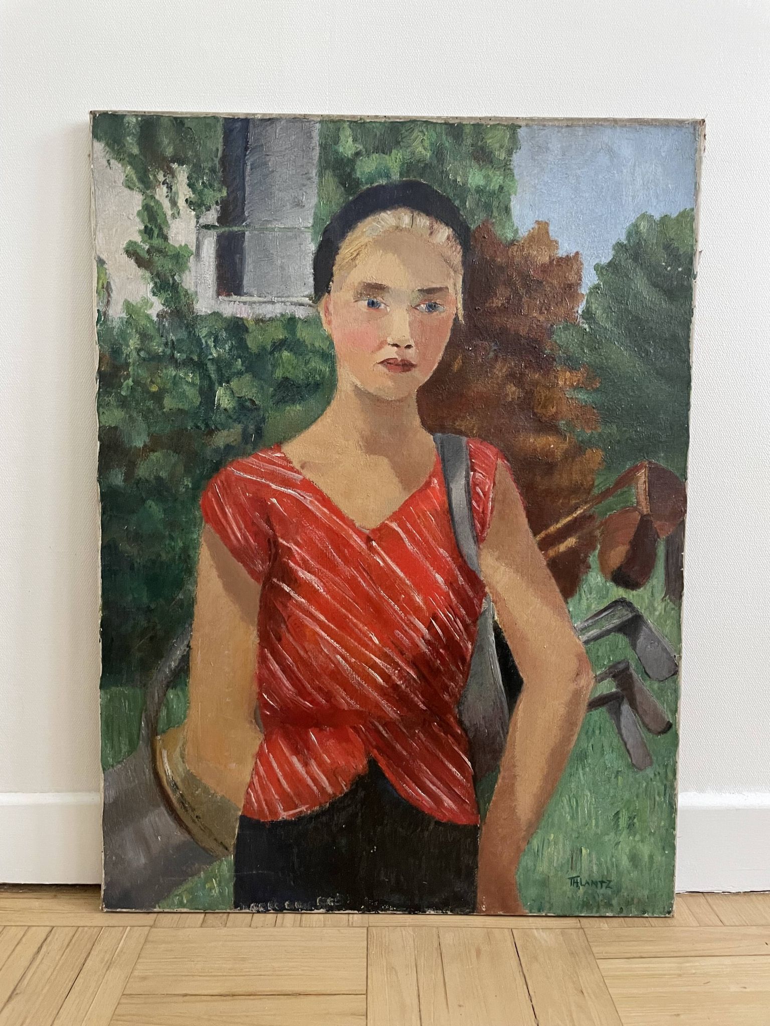 Portrait de femme, Huile sur toile, Th. Lantz