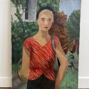 Portrait de femme, Huile sur toile, Th. Lantz