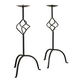 Paire de chandeliers tripodes torsadés en fer Noir, Brutaliste, 1970 - 44 c