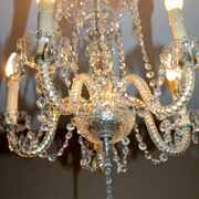 Lustre à pampilles 5 feux en cristal de Tchécoslovaquie