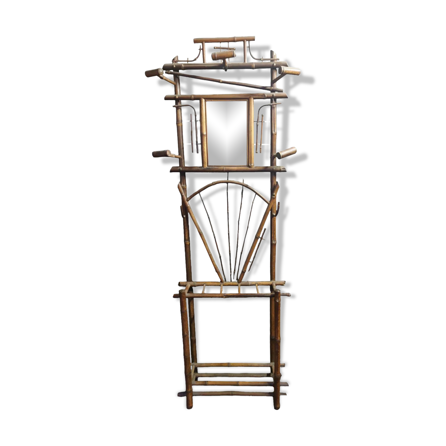 Bamboo coat rack with late nineteenth mirror