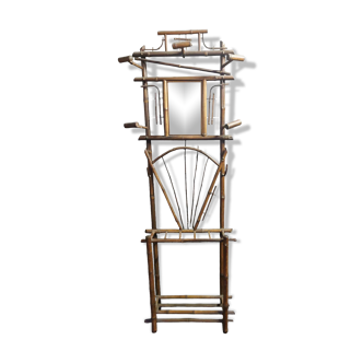 Bamboo coat rack with late nineteenth mirror