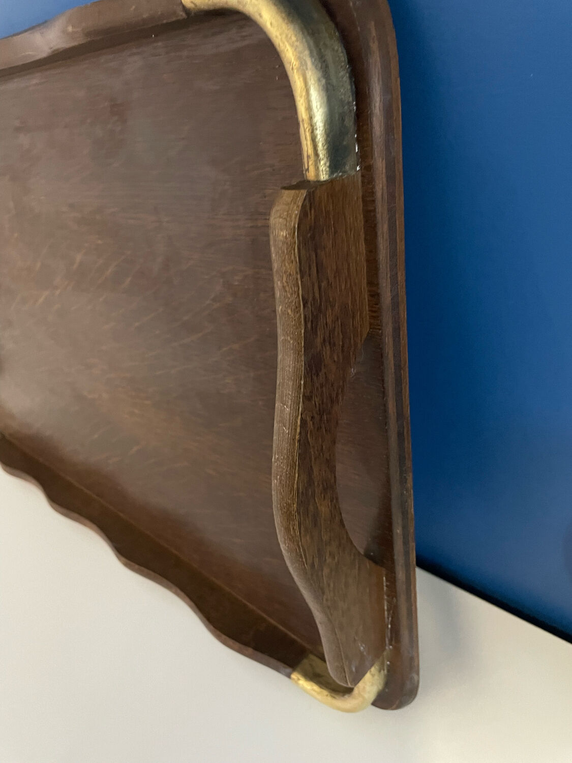 Wooden and brass serving tray