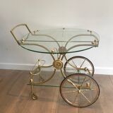Neo classical style table in silver and gold metal and glass
