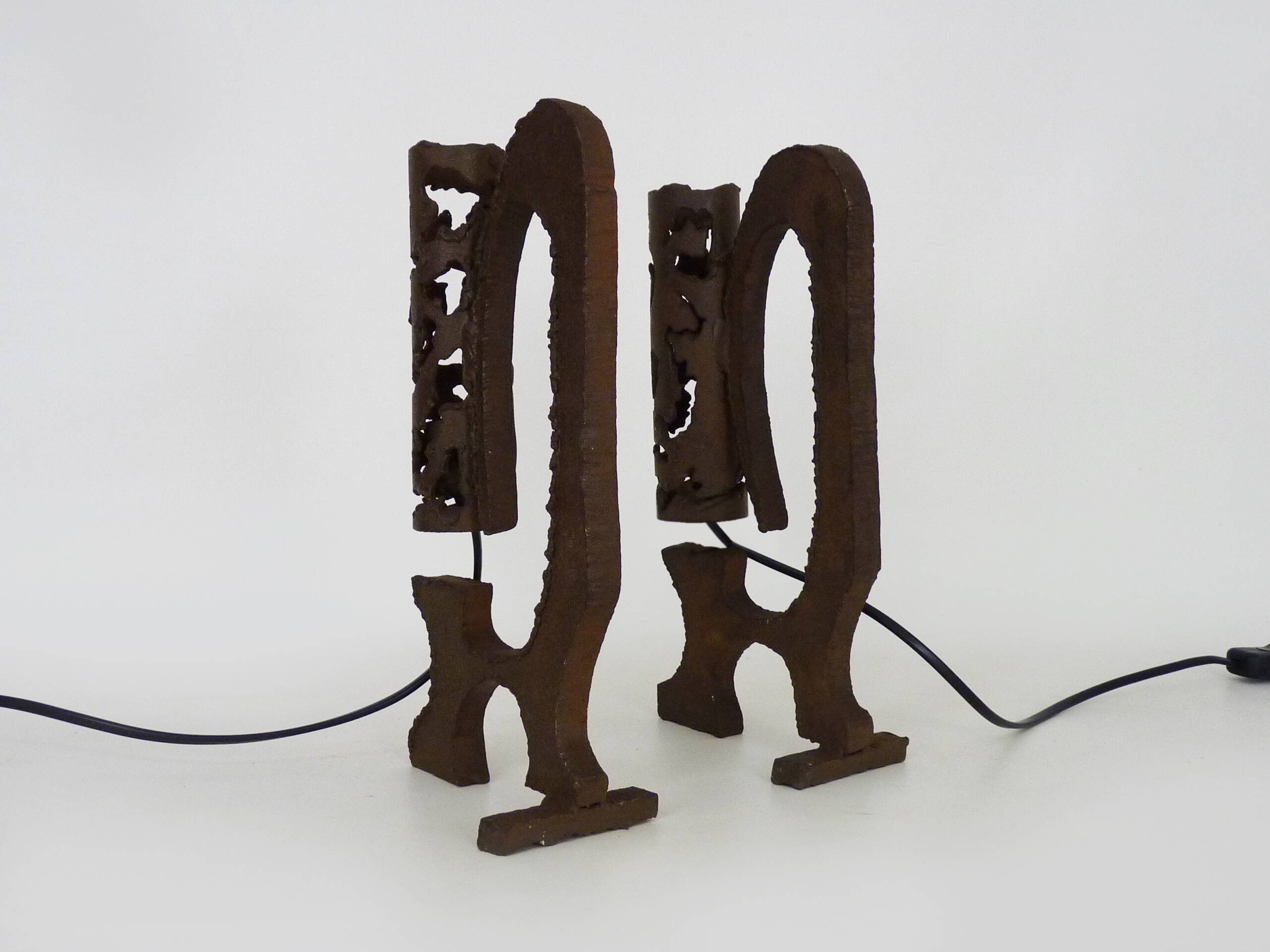 Pair of brutalist cast iron lamps, 1960s