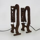 Pair of brutalist cast iron lamps, 1960s