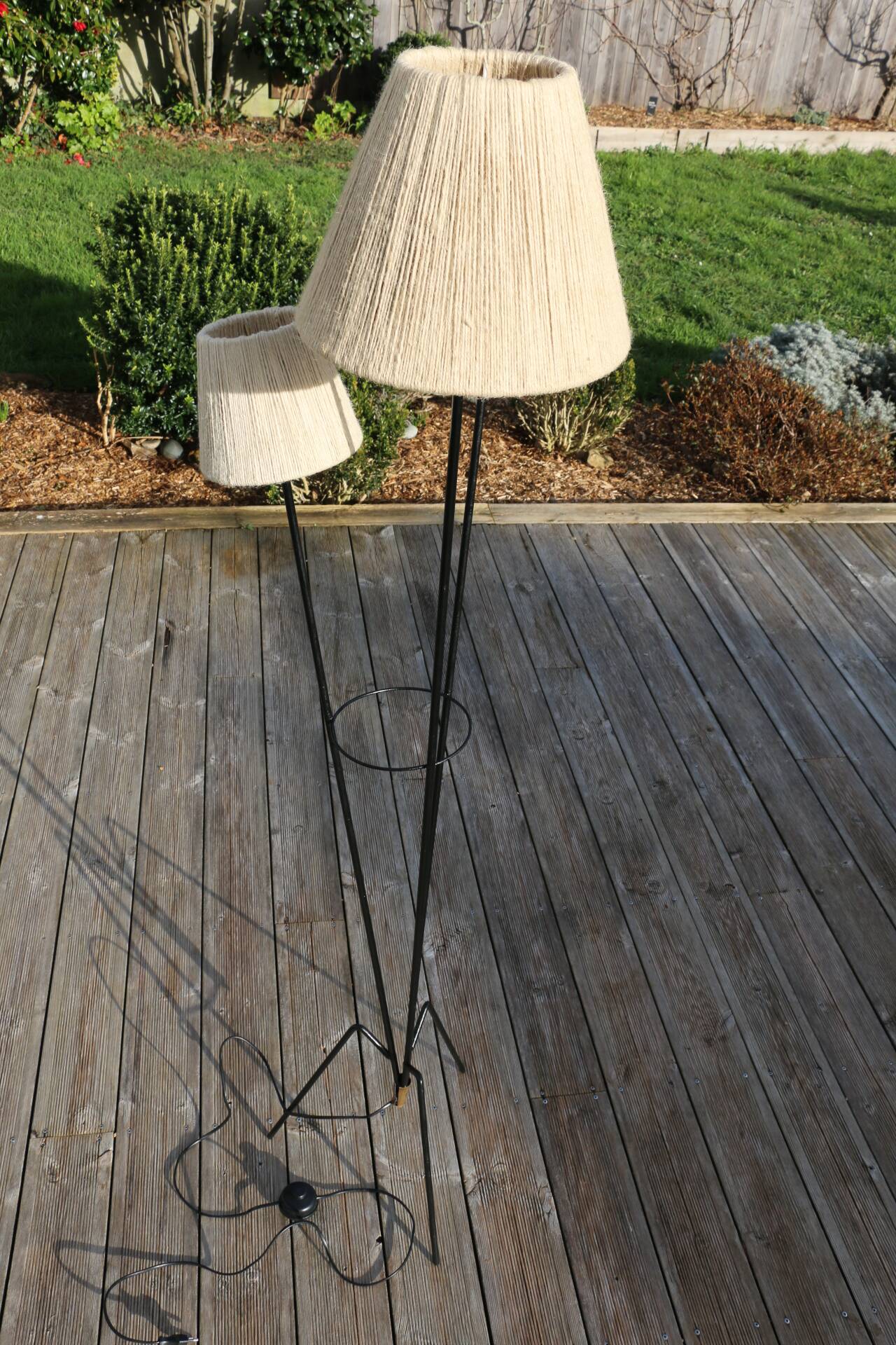 Black metal tripod floor lamp 1950