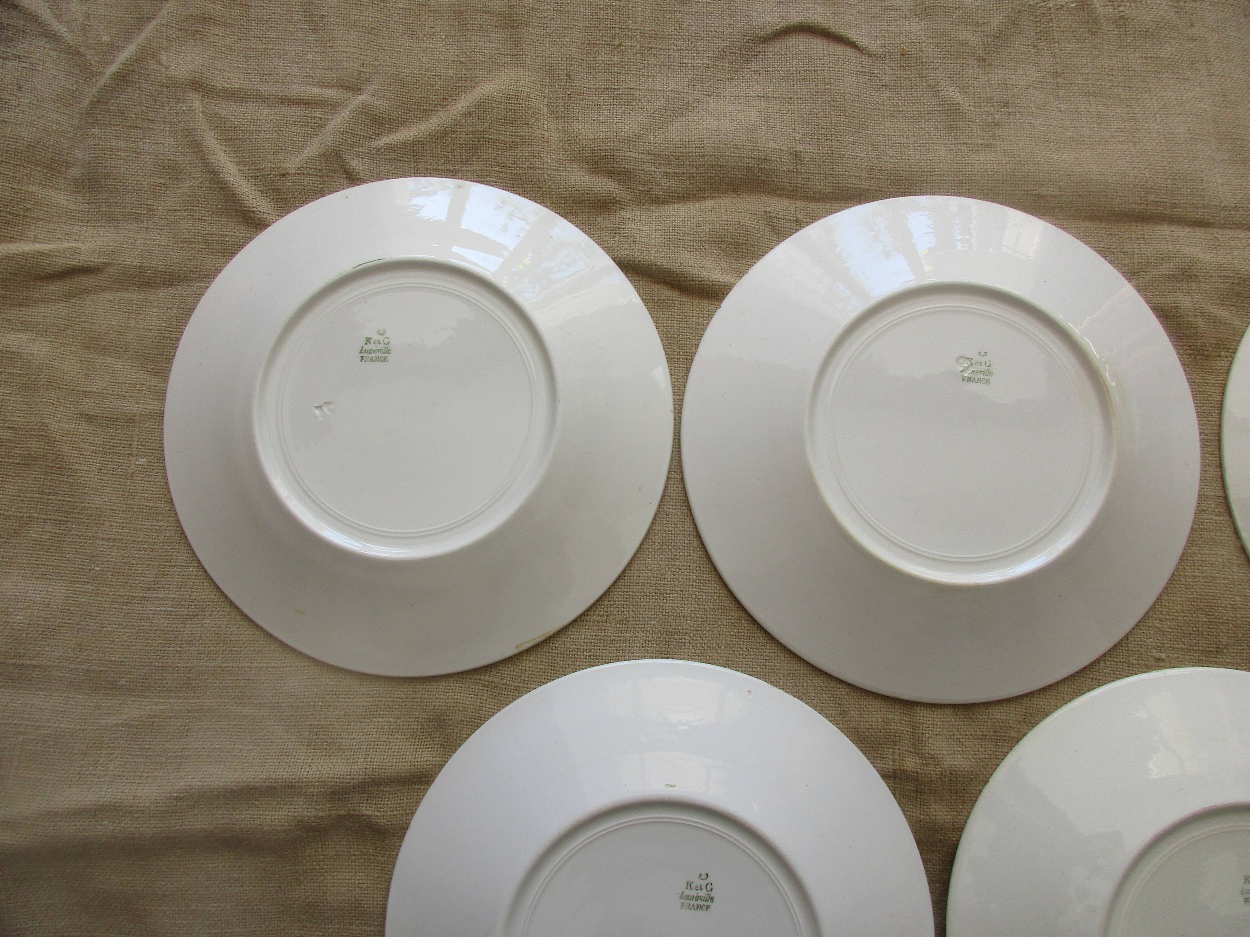 6 plates a decor floral and garland faiencerie de luneville
