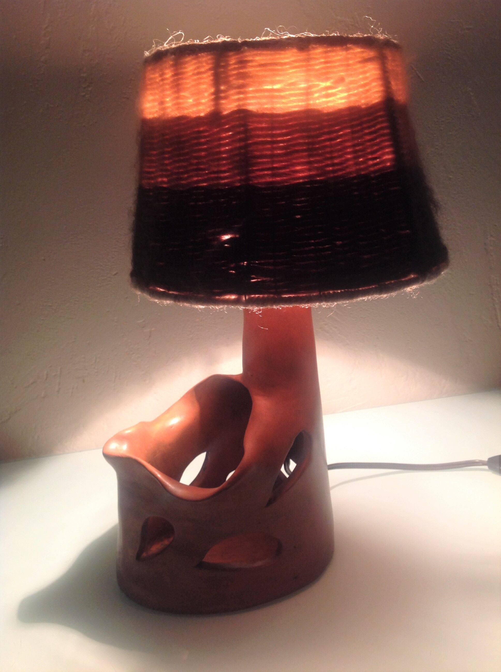 Ceramic lamp terracotta and lampshade wool 50/60
