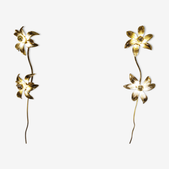 Appliques fleurs en laiton Regency ou plafonnier dans le style de Willy Daro, années 1970, ensemble de 2
