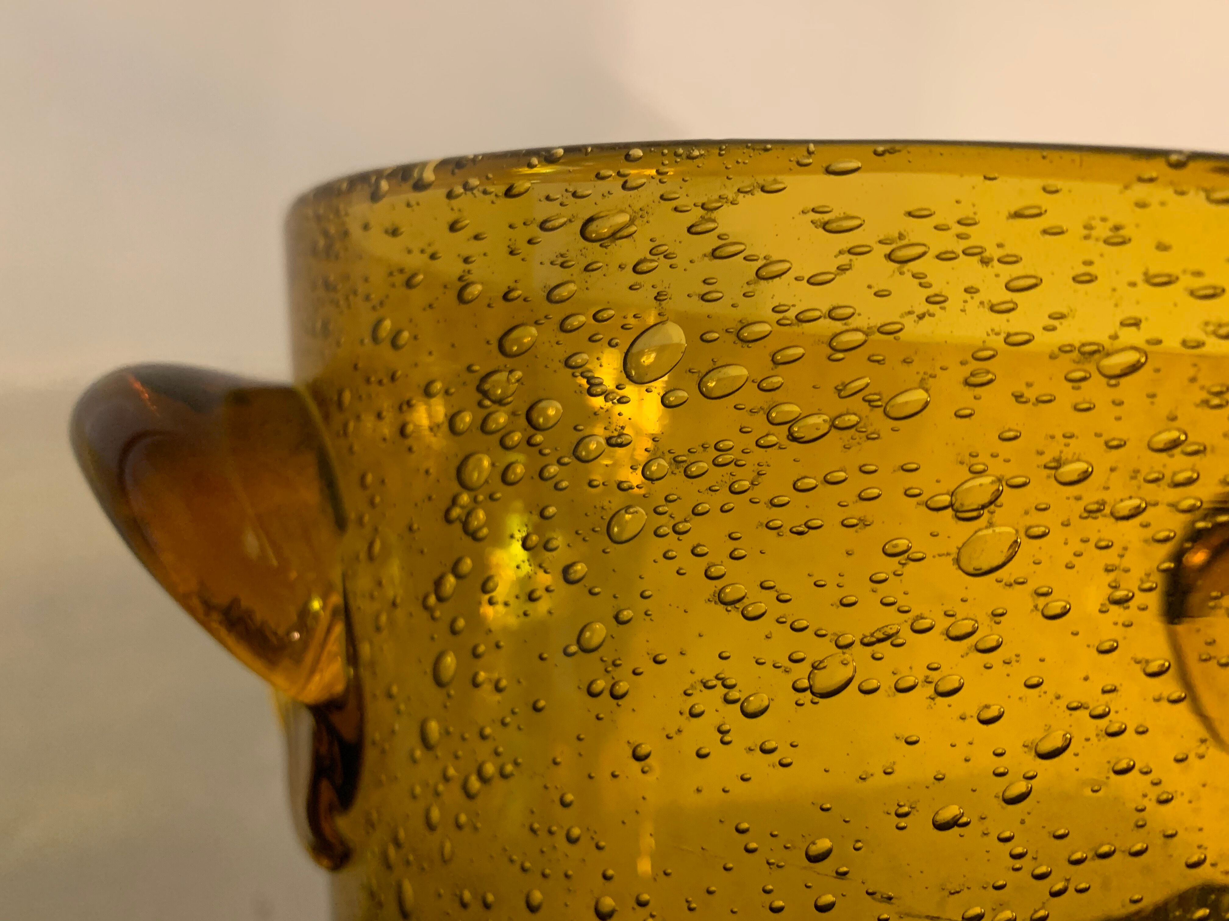 Biot amber yellow bubbled glass champagne bucket