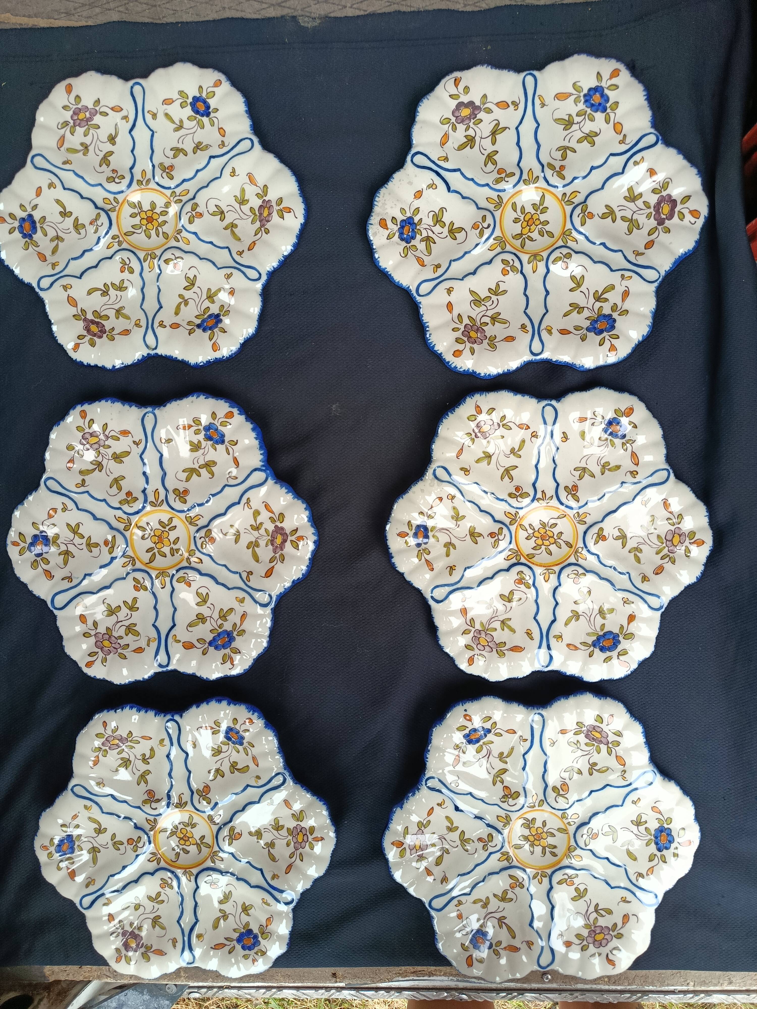 6 assiettes à huîtres Ribet Bonnassie