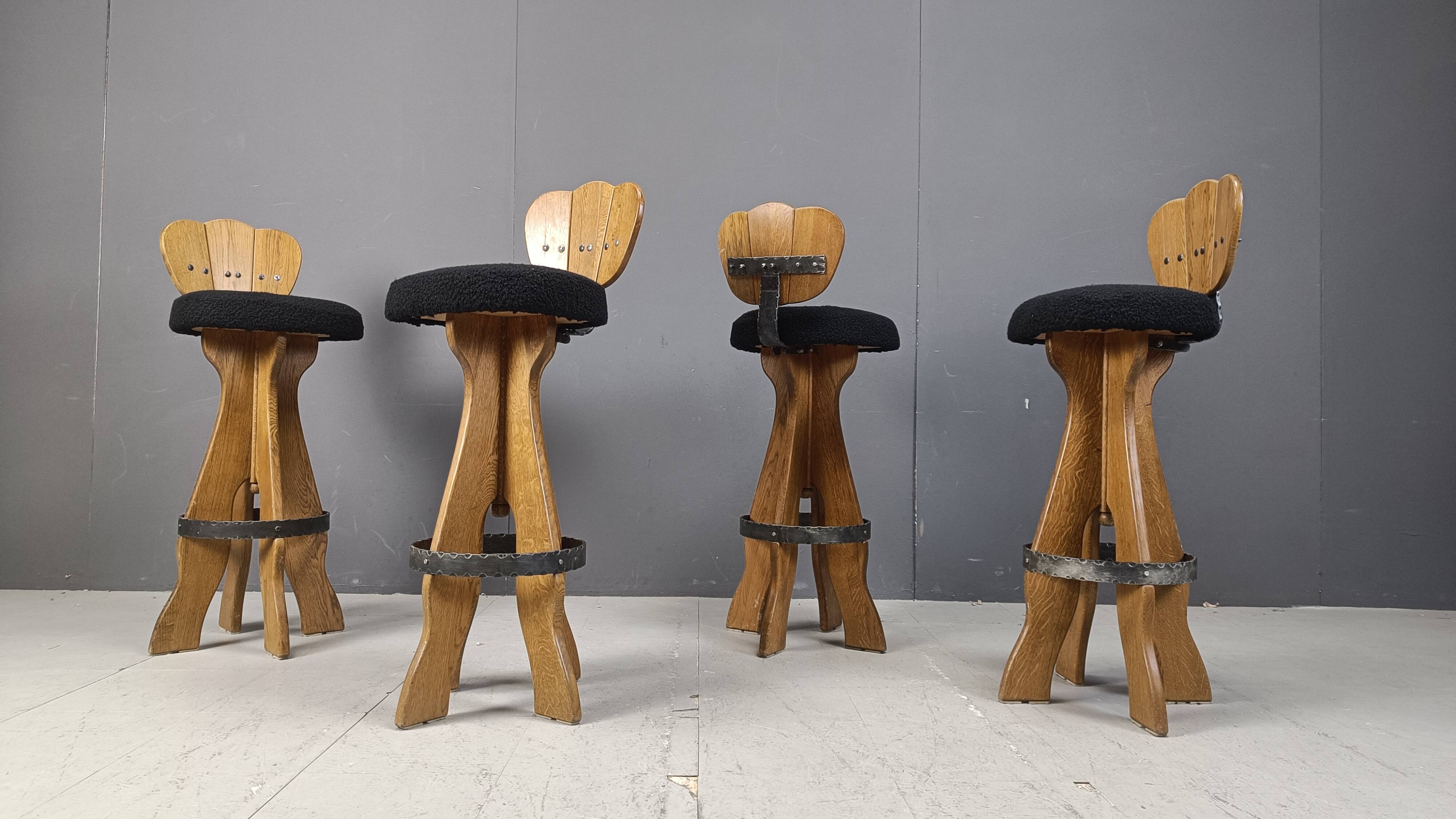 Set of 4 vintage brutalist bar stools, 1960s