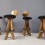 Set of 4 vintage brutalist bar stools, 1960s