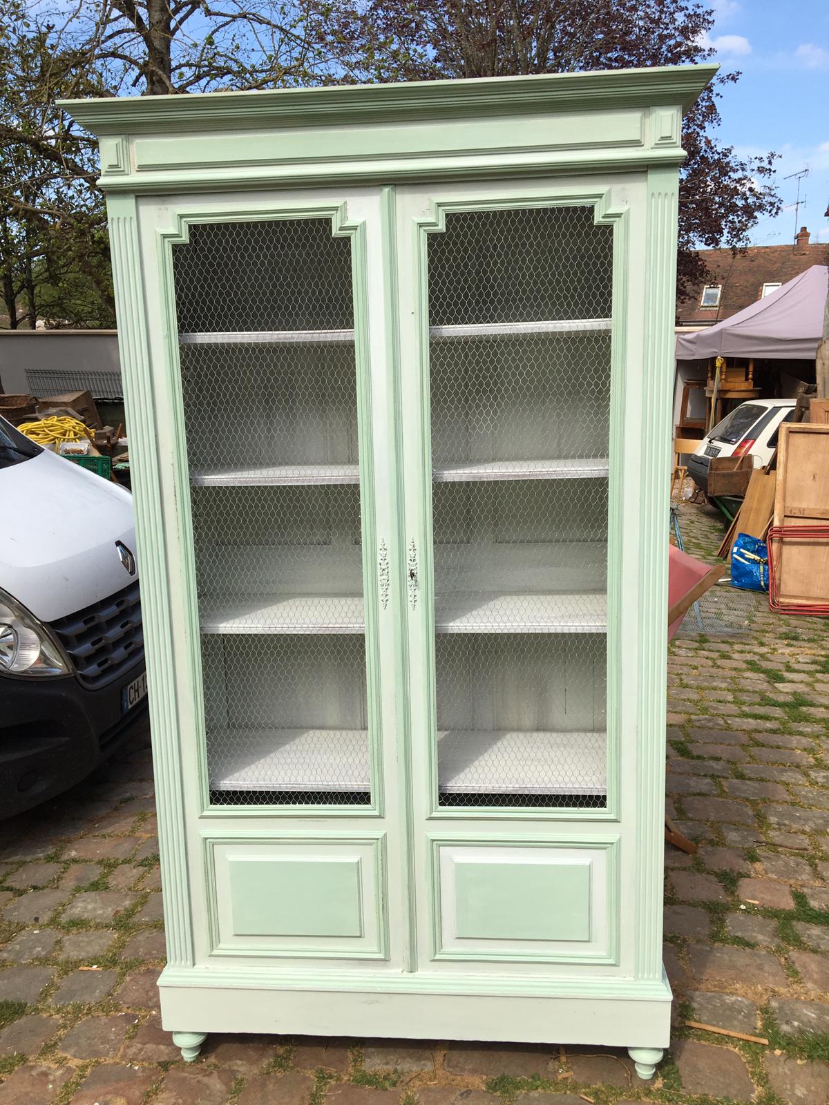 Screened and painted library Louis XVI style green celadon