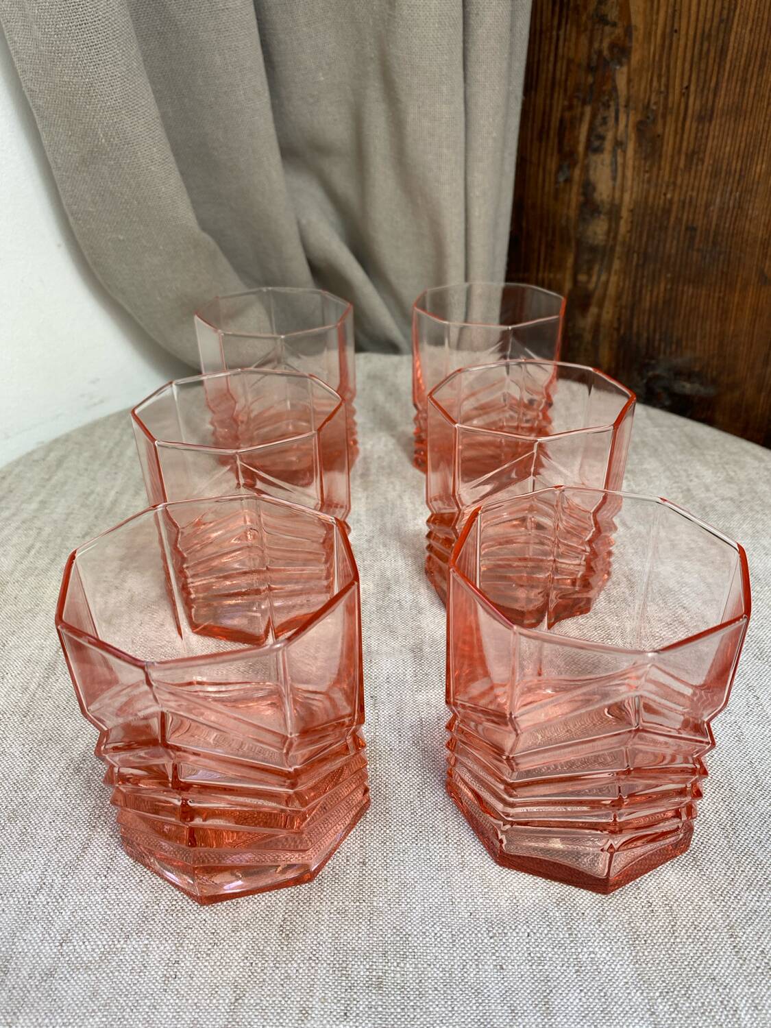 Art Deco Pink Glass Whiskey Glasses