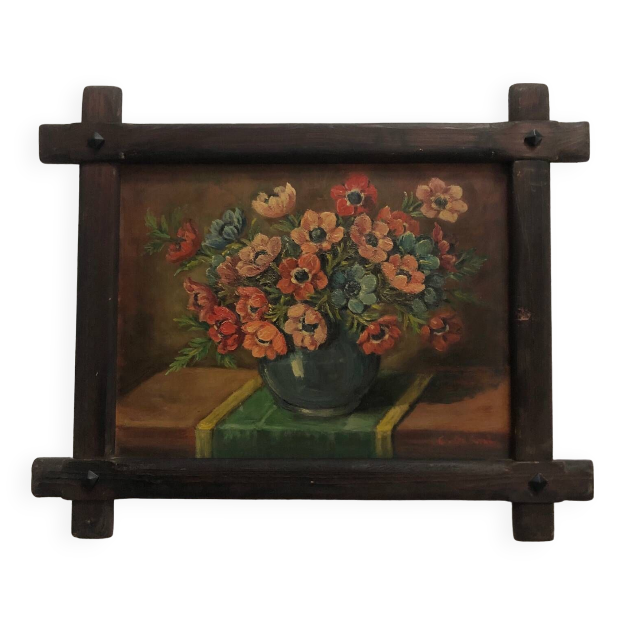 Oil on panel bouquet of tulips