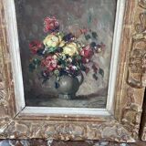 Pair, oil painting, 19th century, still life with bouquet of flowers, wooden frames, signed