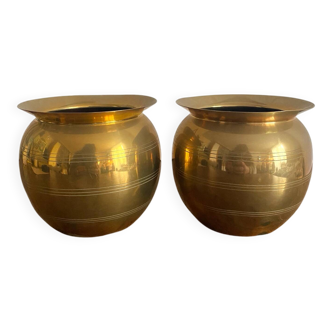 Pair of brass plant pot covers
