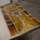 Ceramic coffee table and brushed steel Roche Bobois design Gregorieff 70s, 108x47cm