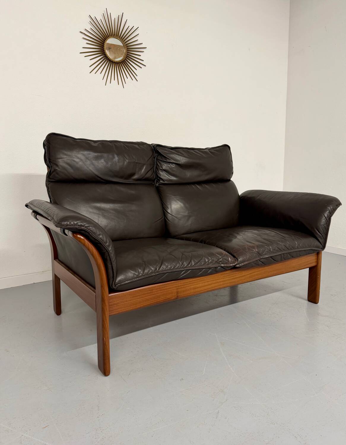 Vintage black leather Dreipunkt Scala design 2-seater sofa.