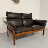 Vintage black leather Dreipunkt Scala design 2-seater sofa.