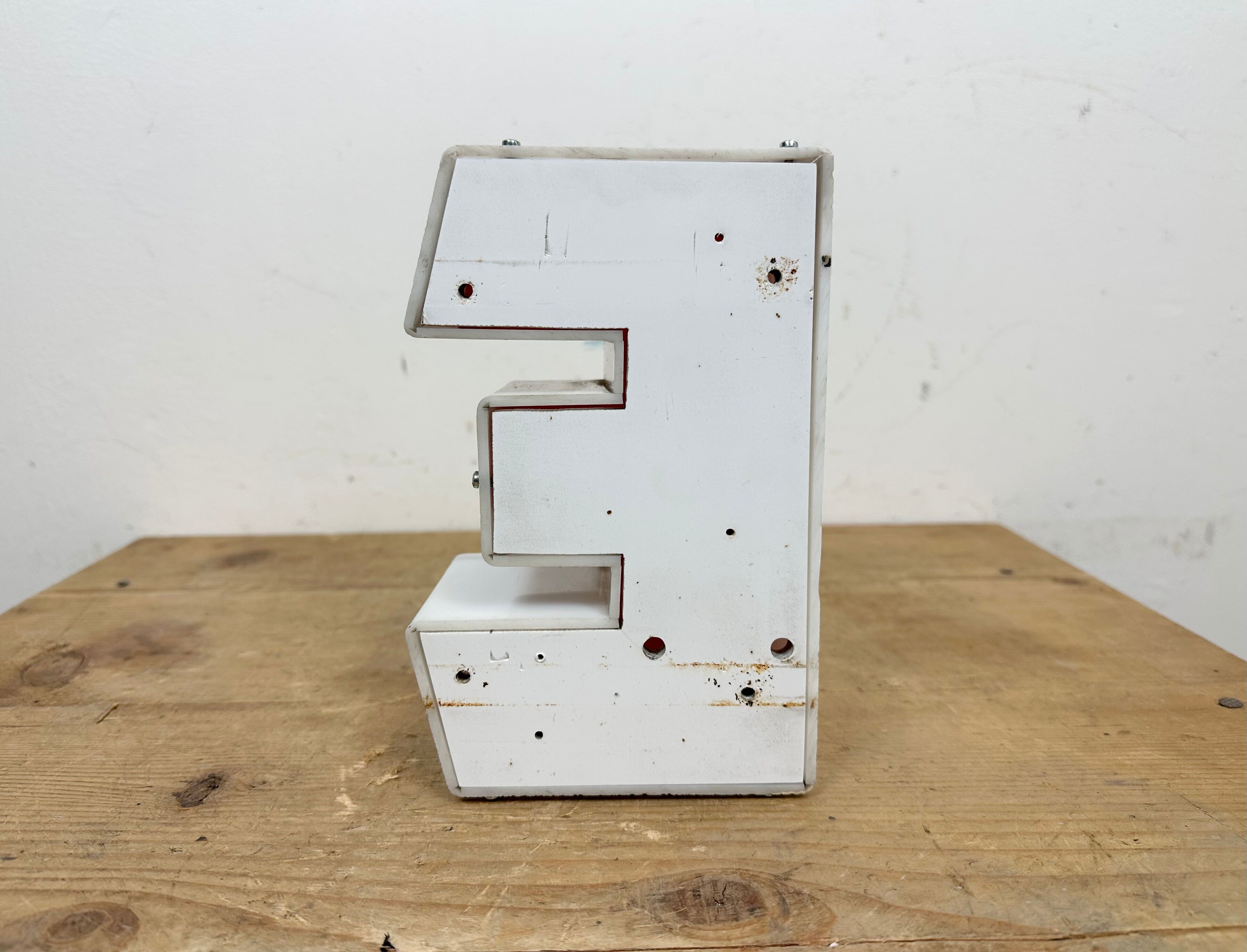 Vintage red facade letter e , 1970s