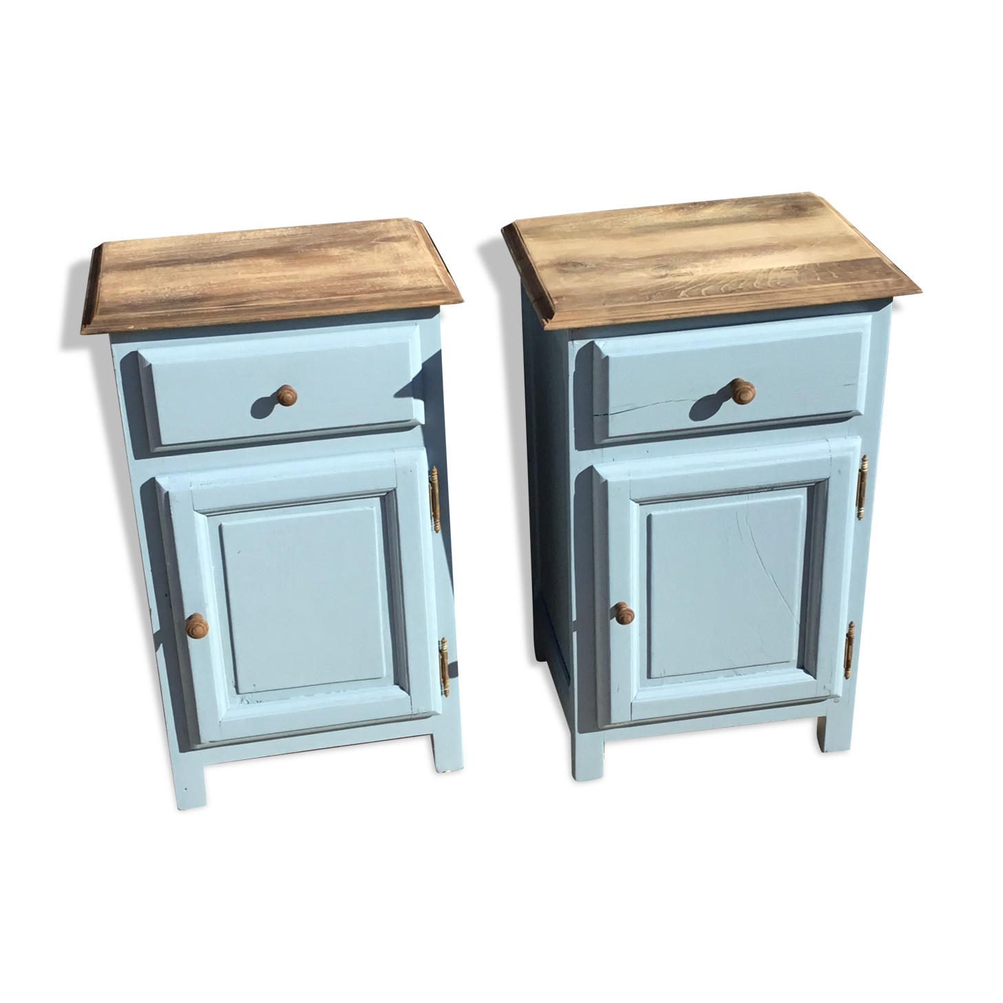 Pair of walnut bedsides from the 1950s patinated in lectoure blue
