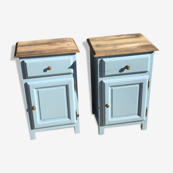 Pair of walnut bedsides from the 1950s patinated in lectoure blue