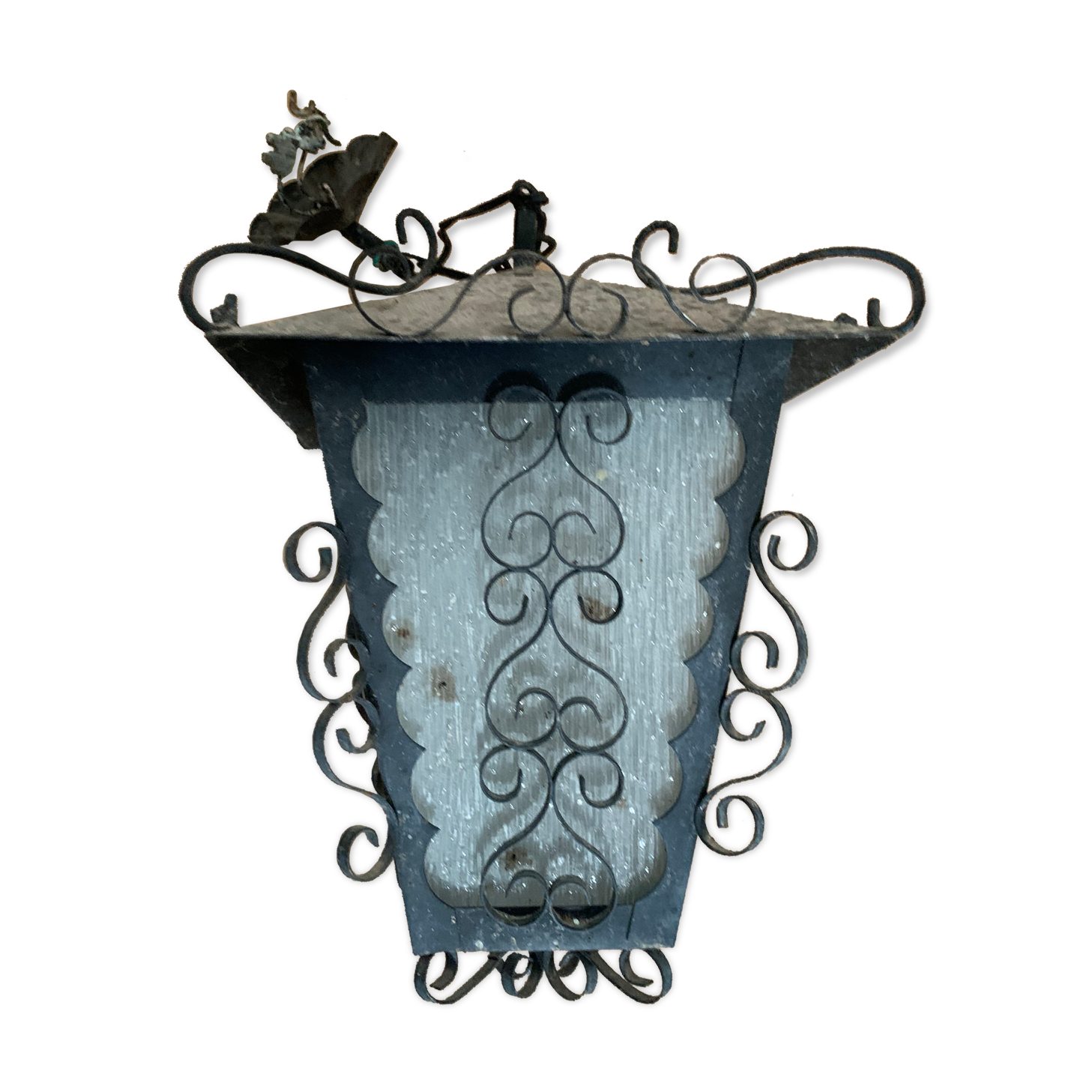Lampe extérieur en fer forgé et verre lanterne