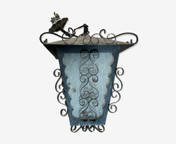 Lampe extérieur en fer forgé et verre lanterne