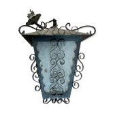 Wrought iron exterior lamp and glass lantern