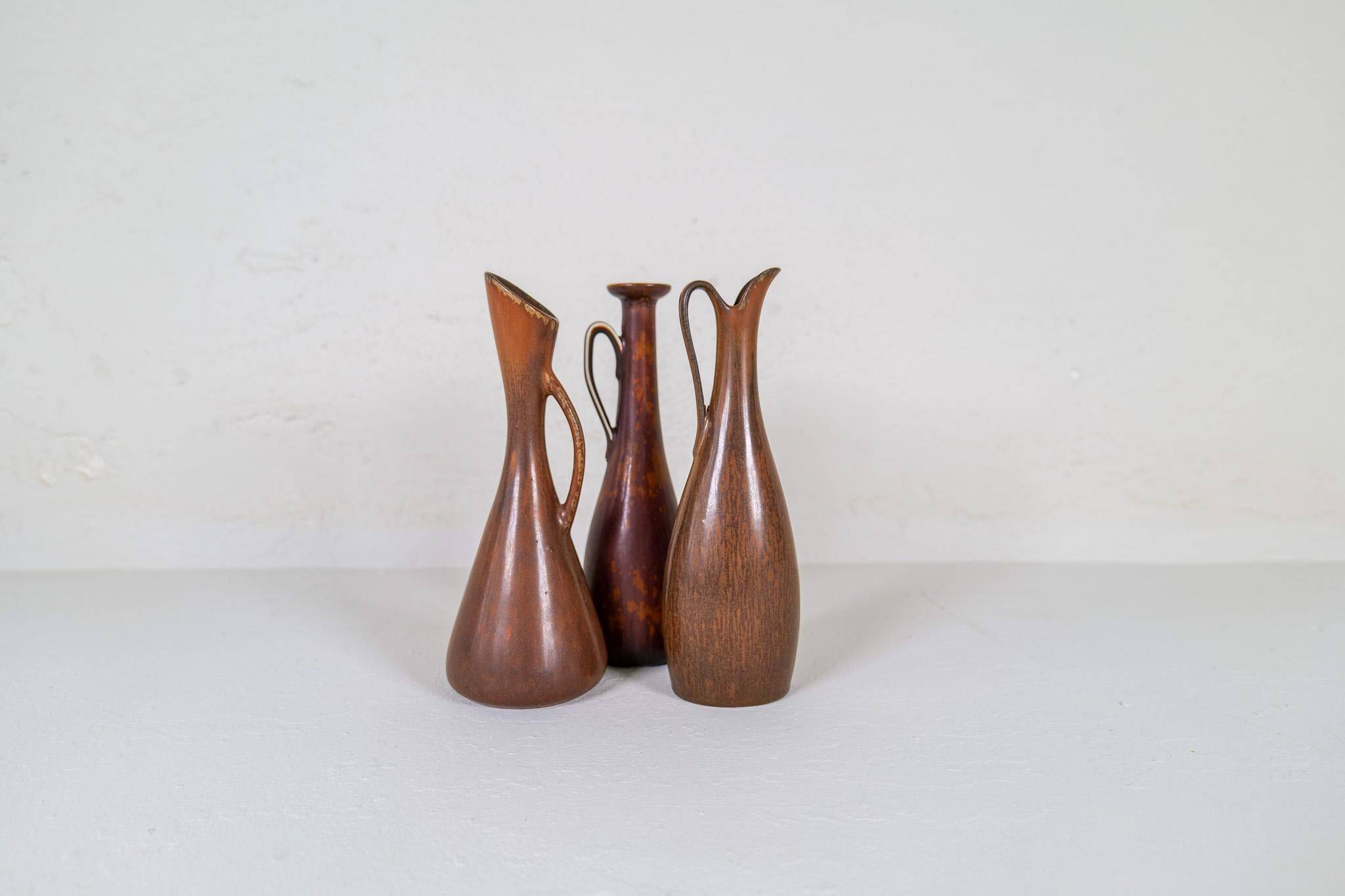 Mid-century modern set of 3 ceramic pieces by Rörstrand Gunnar Nylund, Sweden, 1950s.