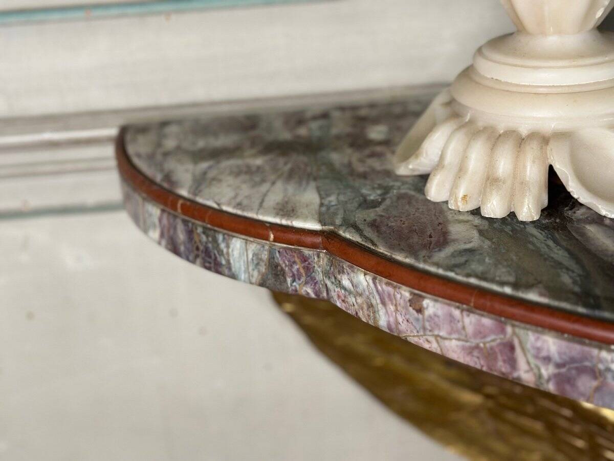 Pair of marble and bronze console tables, Italy, circa 1930