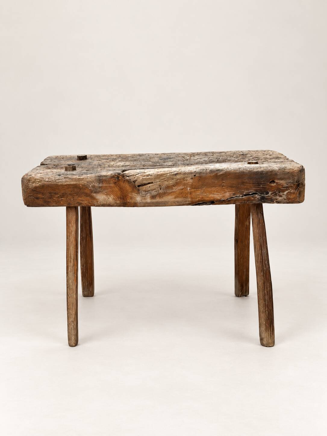 Old small bench / rustic stool made of solid wood – folk art
