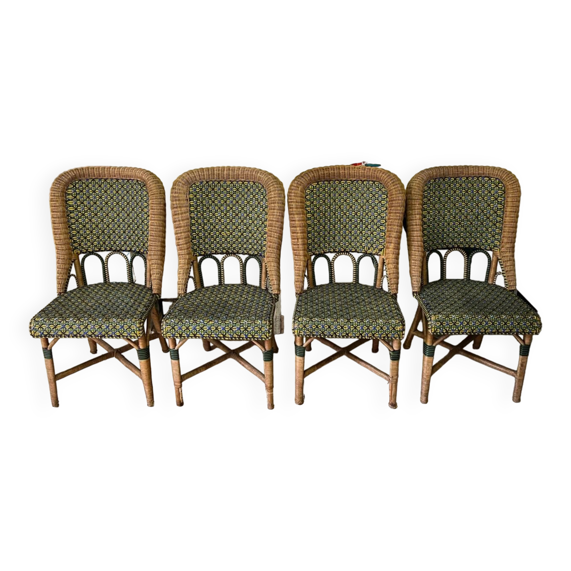 4 vintage rattan and bamboo chairs
